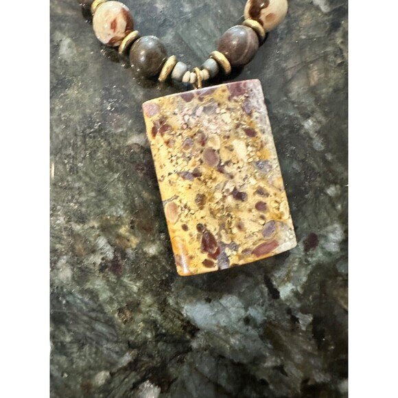 Leopardite Jasper Beaded Necklace Pendant Beads 17" - Picture 2 of 6